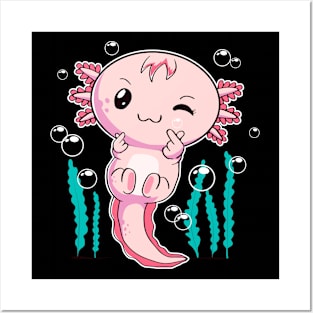 Kawaii Axolotl Funny Kpop Finger Heart K-Pop Gift Posters and Art